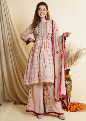 3 Pc Pink Unstitched Georgette Suit Set - Indian Silk House Agencies