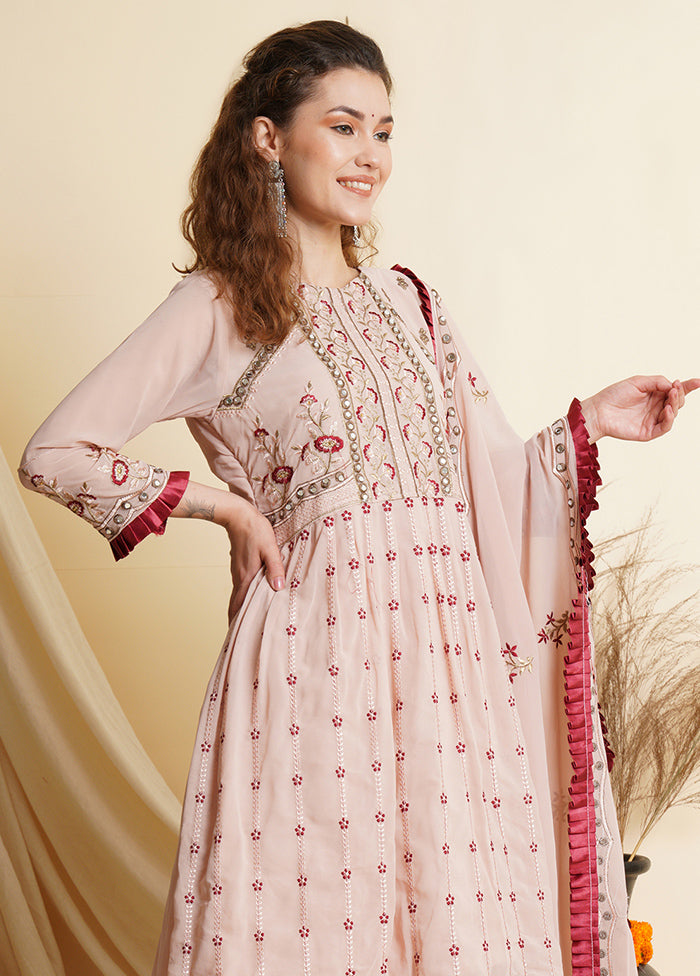 3 Pc Pink Unstitched Georgette Suit Set - Indian Silk House Agencies