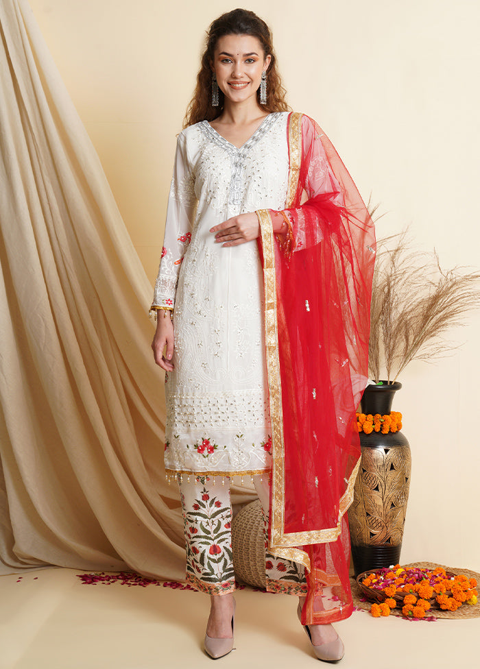 3 Pc White Unstitched Santoon Suit Set