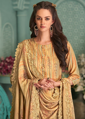 3 Pc Yellow Unstitched Silk Suit Set With Dupatta VDSL10030731 - Indian Silk House Agencies