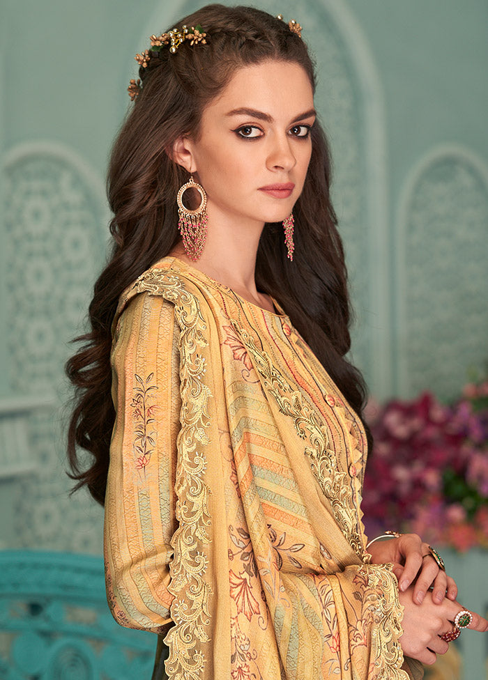 3 Pc Yellow Unstitched Pure Silk Suit Set