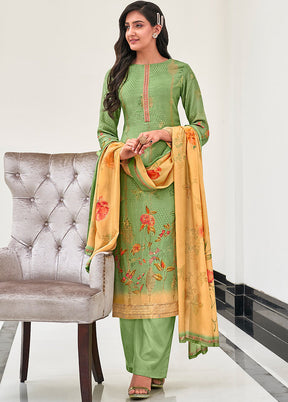 3 Pc Green Unstitched Pure Silk Suit Set