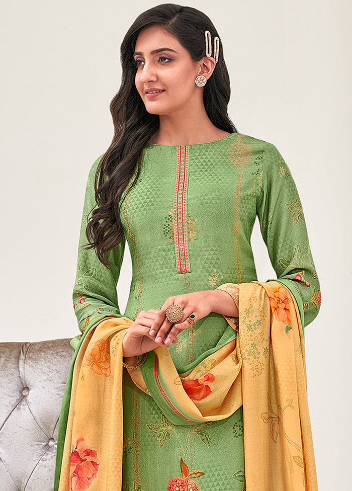3 Pc Green Unstitched Silk Suit Set With Dupatta VDSL10030732 - Indian Silk House Agencies