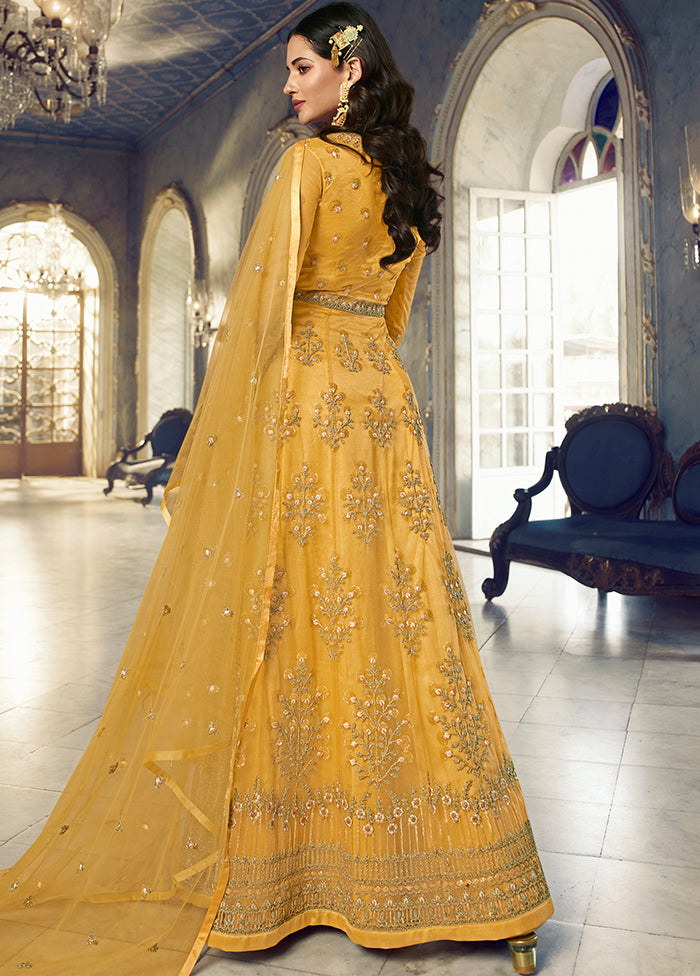 2 Pc Yellow Net Ethnic Dress With Dupatta VDSL239228 - Indian Silk House Agencies