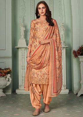 3 Pc Peach Unstitched Suit Set With Dupatta VDSL100220824 - Indian Silk House Agencies