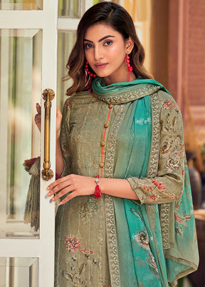 3 Pc Green Unstitched Salwar Suit Set With Dupatta VDSL19222 - Indian Silk House Agencies