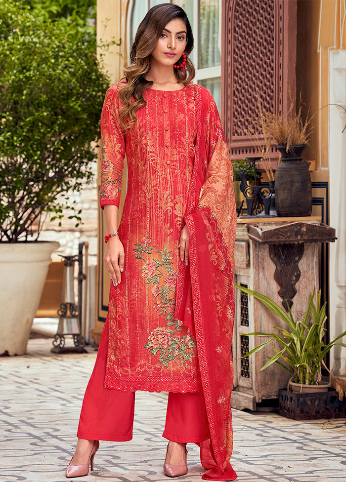 3 Pc Red Unstitched Salwar Suit Set With Dupatta VDSL19226 - Indian Silk House Agencies