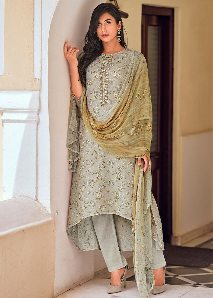 3 Pc Grey Unstitched Silk Suit Set