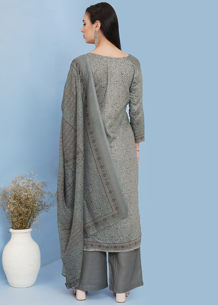 3 Pc Grey Unstitched Suit Set With Dupatta VDSL79231 - Indian Silk House Agencies