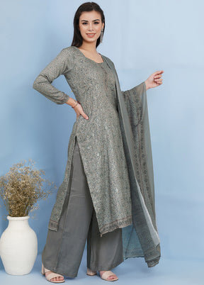 3 Pc Grey Unstitched Suit Set With Dupatta VDSL79231 - Indian Silk House Agencies