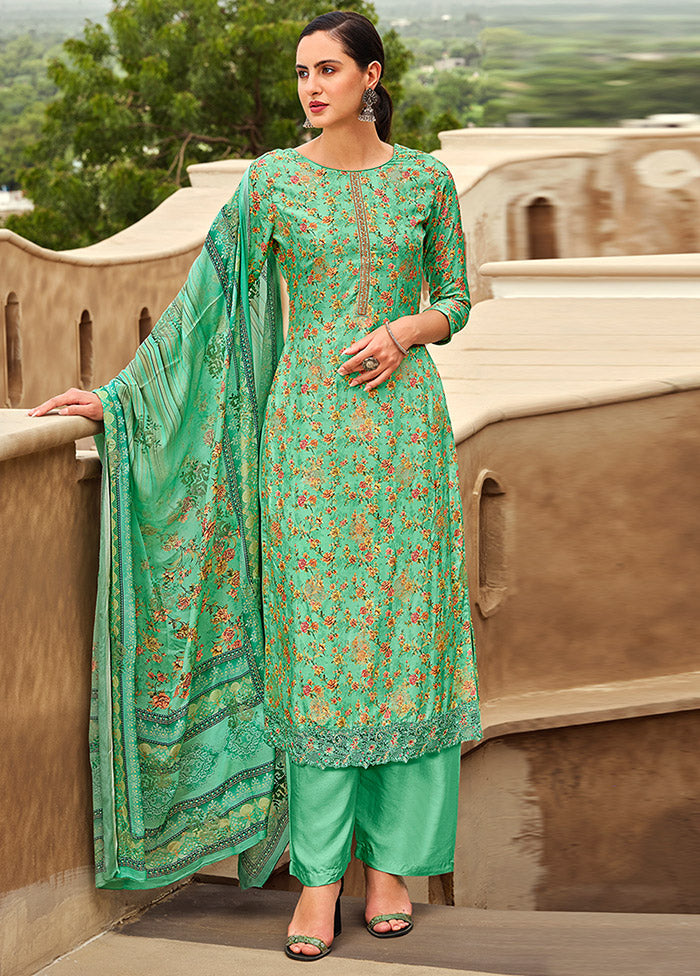 3 Pc Unstitched Green Suit Set With Dupatta VDSL59223 - Indian Silk House Agencies
