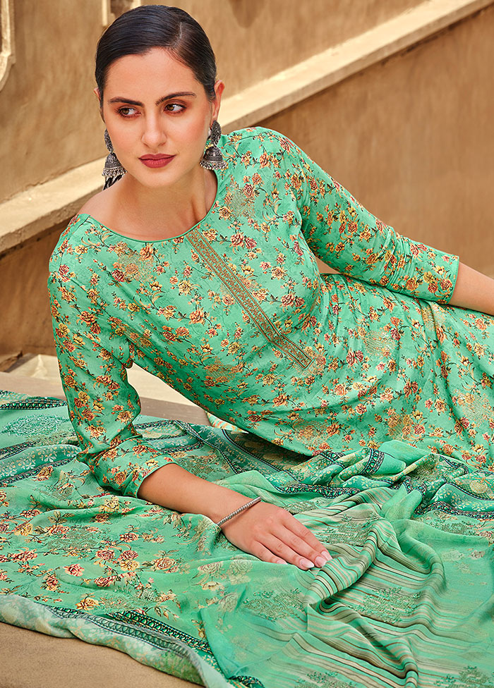 3 Pc Unstitched Green Suit Set With Dupatta VDSL59223 - Indian Silk House Agencies