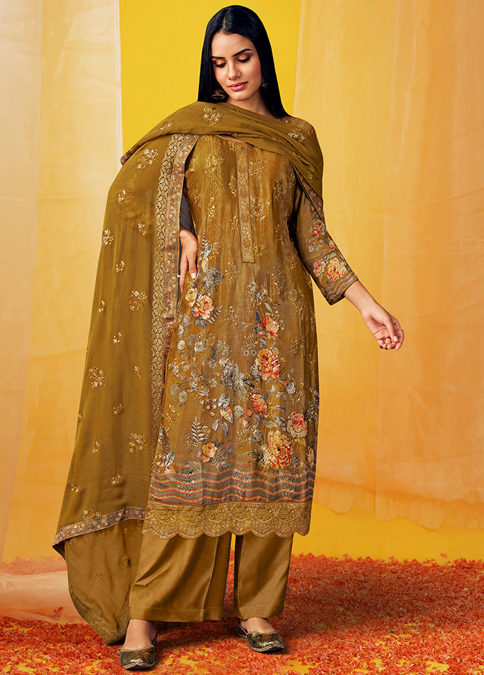 3 Pc Mustard Unstitched Georgette Suit Set With Dupatta VDSL269222 - Indian Silk House Agencies