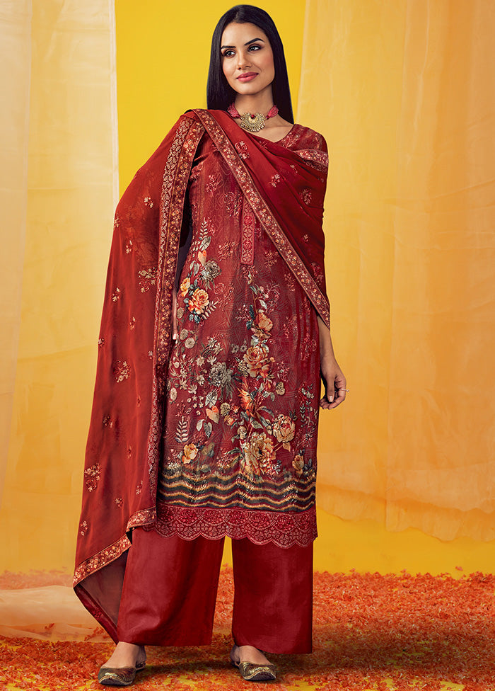 3 Pc Rust Unstitched Georgette Suit Set With Dupatta VDSL269225 - Indian Silk House Agencies