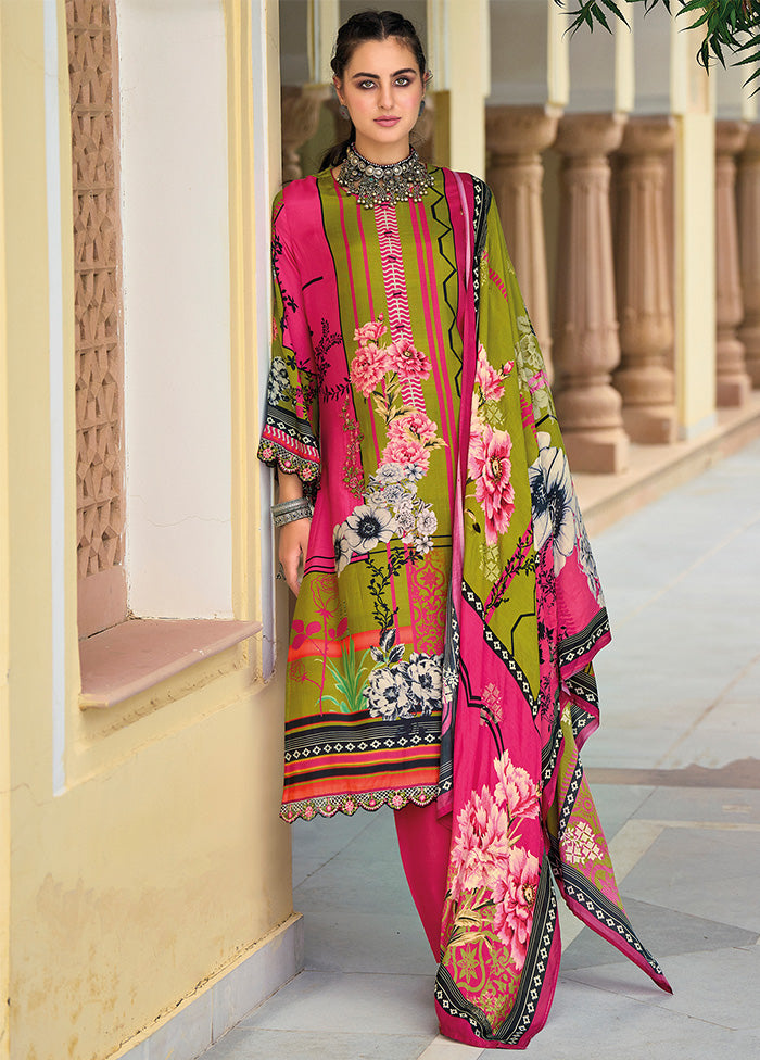 3 Pc Pink Unstitched Silk Suit Set With Dupatta VDSL610239 - Indian Silk House Agencies