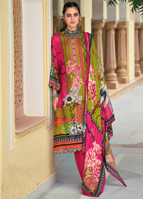 3 Pc Pink Unstitched Silk Suit Set With Dupatta VDSL610239 - Indian Silk House Agencies