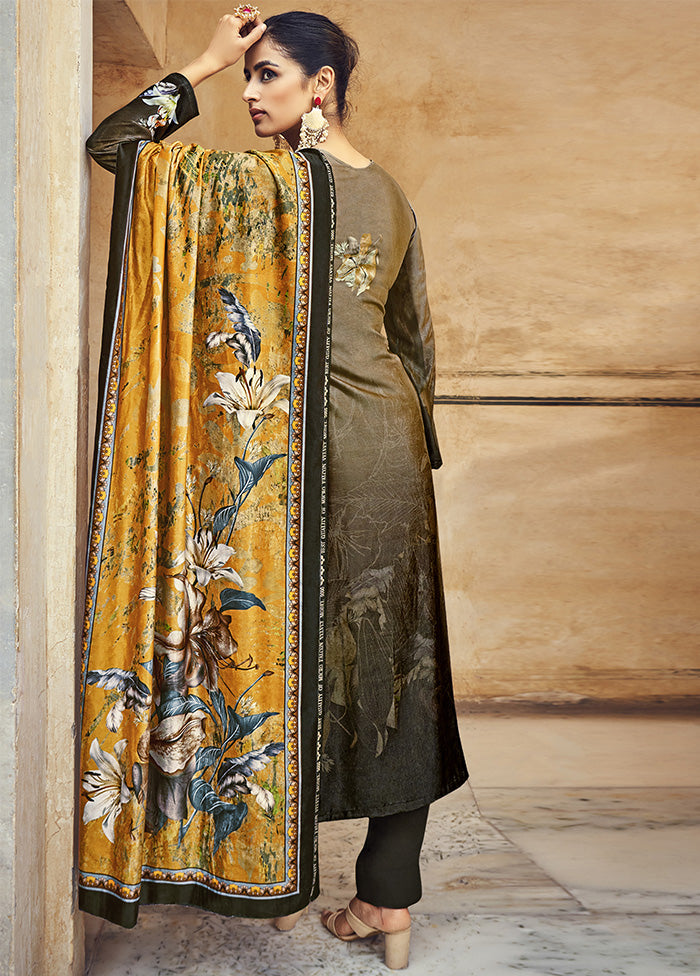 3 Pc Brown Unstitched Velvet Suit Set With Dupatta VDSL610229 - Indian Silk House Agencies