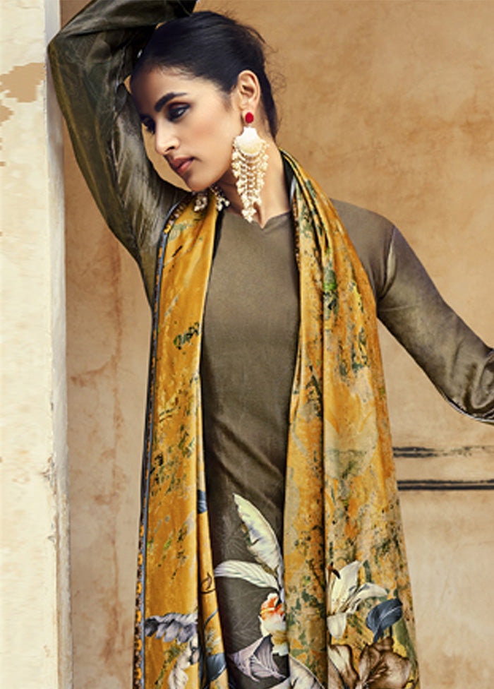 3 Pc Brown Unstitched Velvet Suit Set With Dupatta VDSL610229 - Indian Silk House Agencies