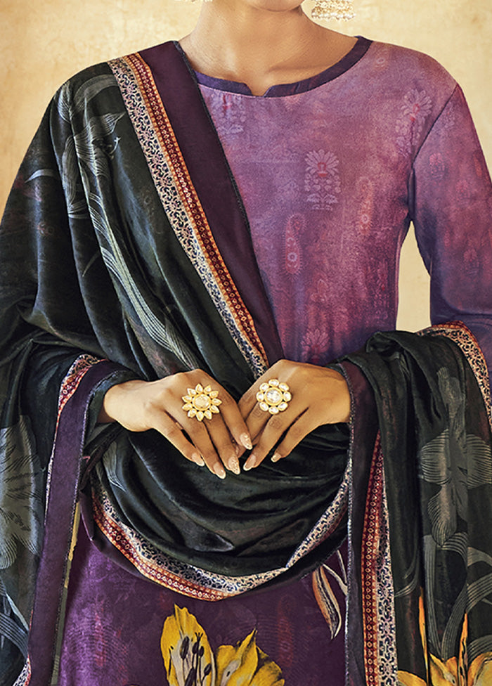 3 Pc Purple Unstitched Velvet Suit Set With Dupatta VDSL610231 - Indian Silk House Agencies