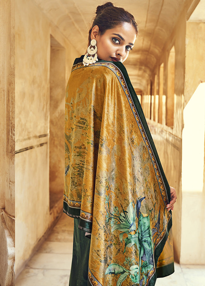 3 Pc Green Unstitched Velvet Suit Set With Dupatta VDSL610232 - Indian Silk House Agencies