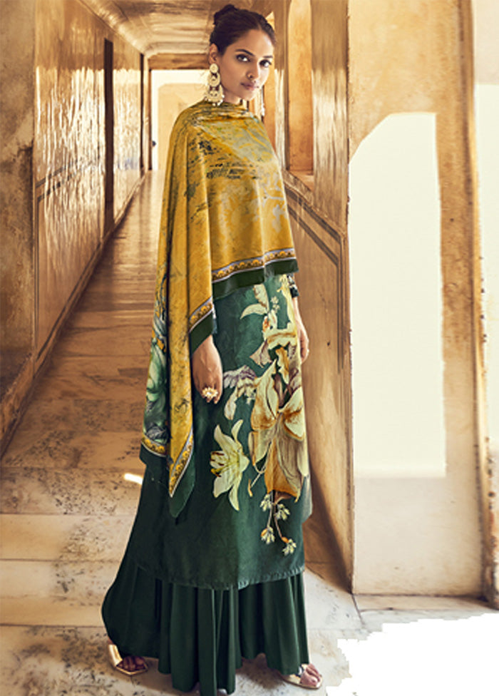 3 Pc Green Unstitched Velvet Suit Set With Dupatta VDSL610232 - Indian Silk House Agencies