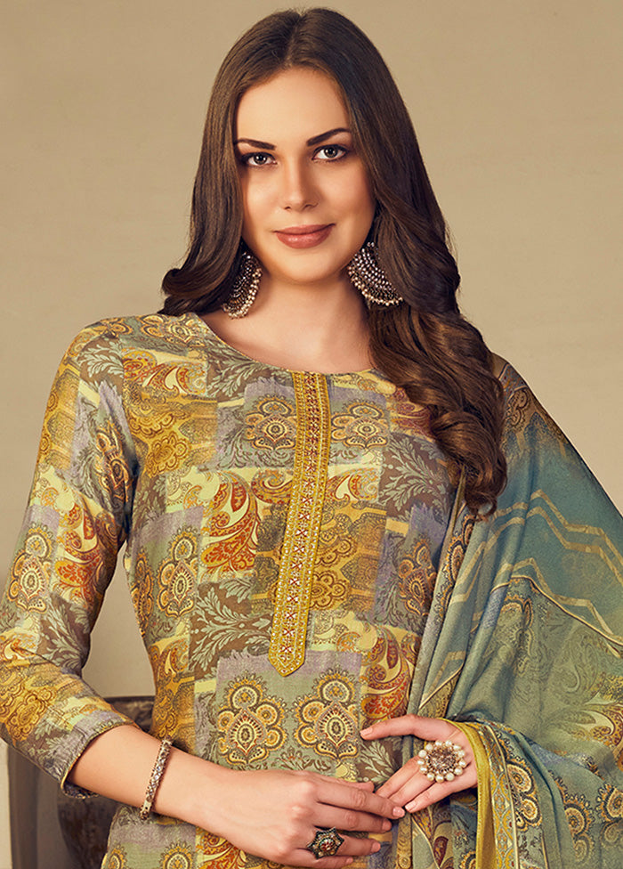 3 Pc Multicolor Unstitched Silk Suit Set With Dupatta VDSL1110244 - Indian Silk House Agencies