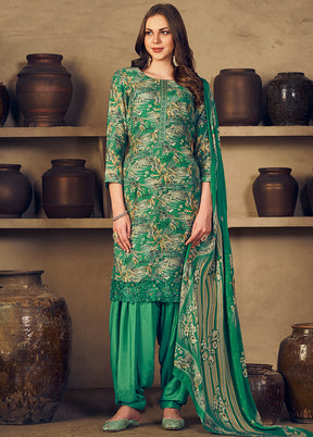 3 Pc Green Unstitched Silk Suit Set With Dupatta VDSL1110245 - Indian Silk House Agencies