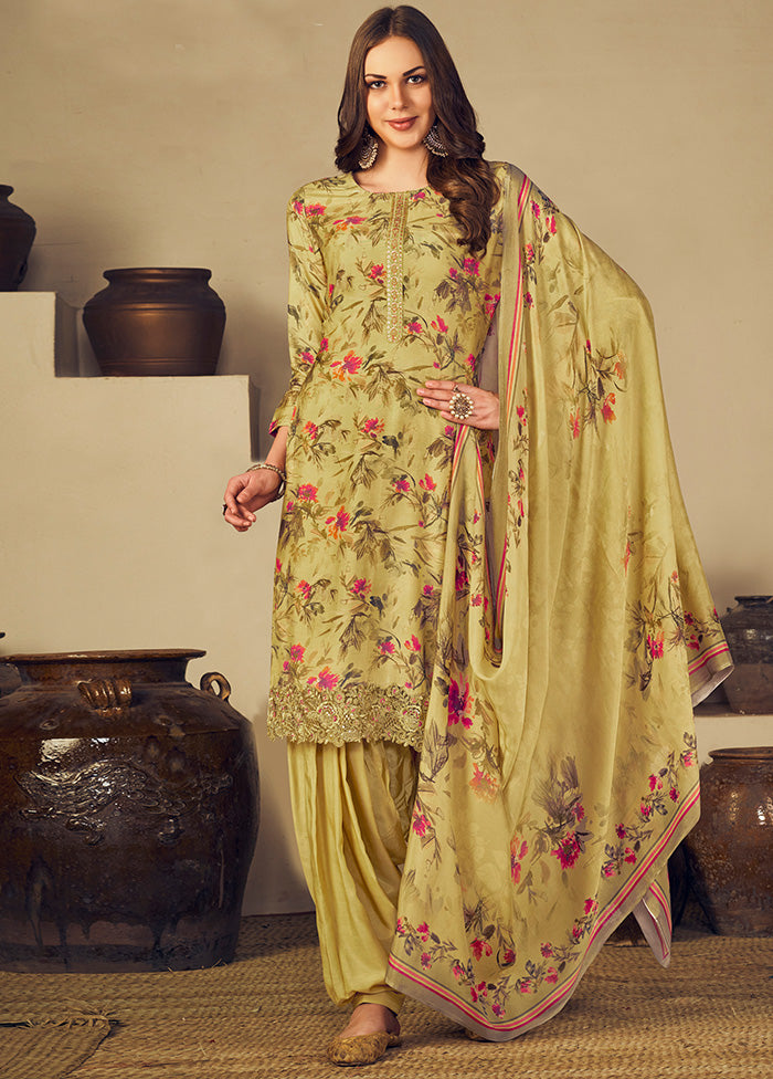 3 Pc Yellow Unstitched Silk Suit Set With Dupatta VDSL1110248 - Indian Silk House Agencies