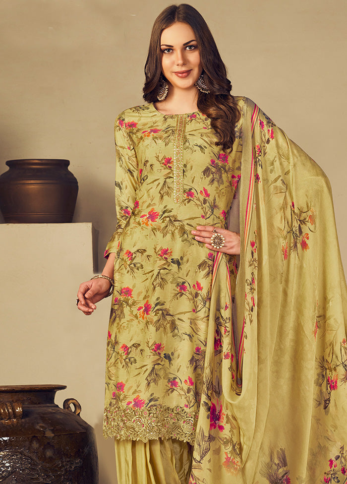 3 Pc Yellow Unstitched Silk Suit Set With Dupatta VDSL1110248 - Indian Silk House Agencies