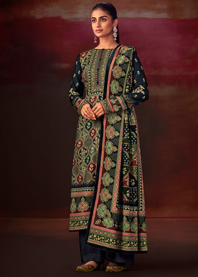 3 Pc Green Unstitched Silk Suit Set With Dupatta VDSL1410245 - Indian Silk House Agencies