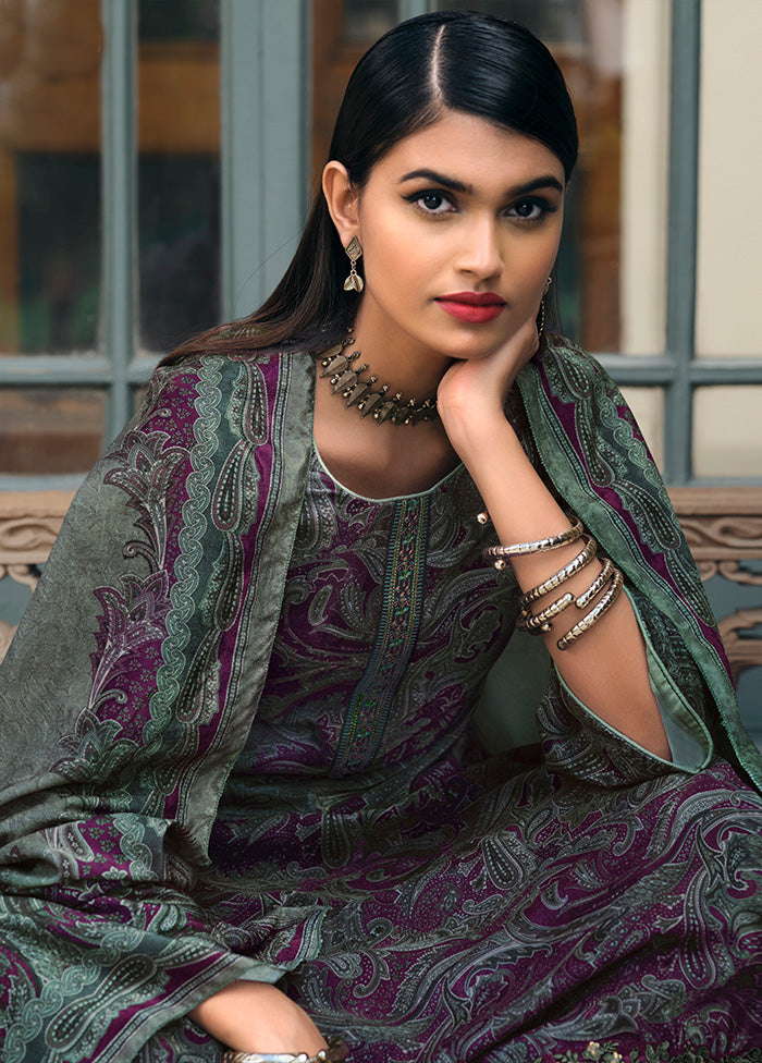 3 Pc Purple Unstitched Silk Suit Set With Dupatta VDSL1410237 - Indian Silk House Agencies