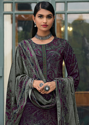 3 Pc Purple Unstitched Silk Suit Set With Dupatta VDSL1410237 - Indian Silk House Agencies