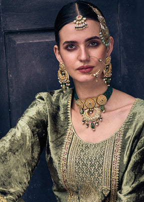 3 Pc Green Unstitched Velvet Suit Set With Dupatta VDSL1410255 - Indian Silk House Agencies