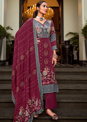 3 Pc Magenta Unstitched Suit Set With Dupatta VDSL2510223 - Indian Silk House Agencies