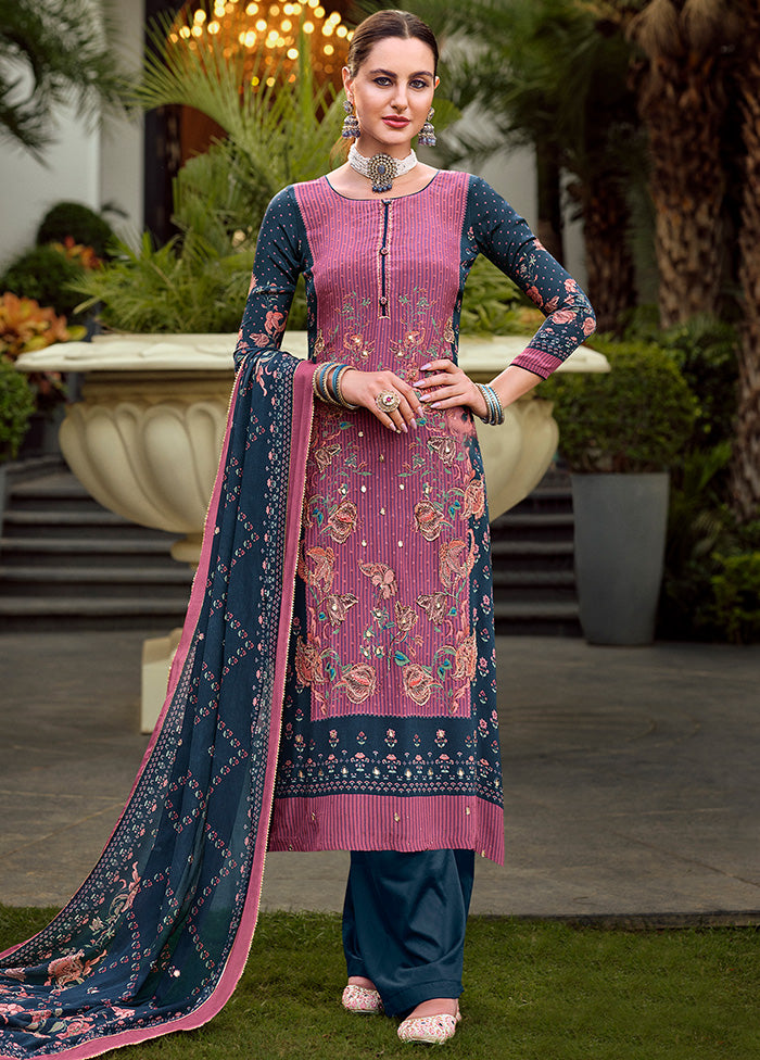 3 Pc Pink Unstitched Suit Set With Dupatta VDSL2510225 - Indian Silk House Agencies