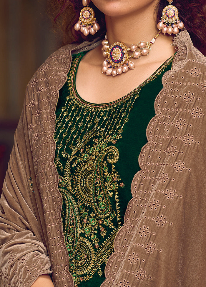 3 Pc Green Unstitched Velvet Suit Set VDSL1111223 - Indian Silk House Agencies