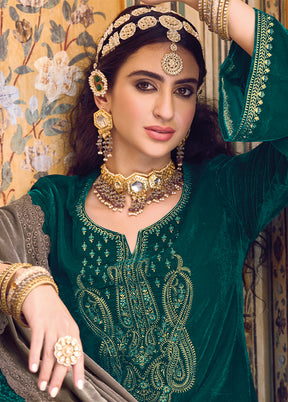 3 Pc Green Unstitched Velvet Suit Set VDSL1111224 - Indian Silk House Agencies