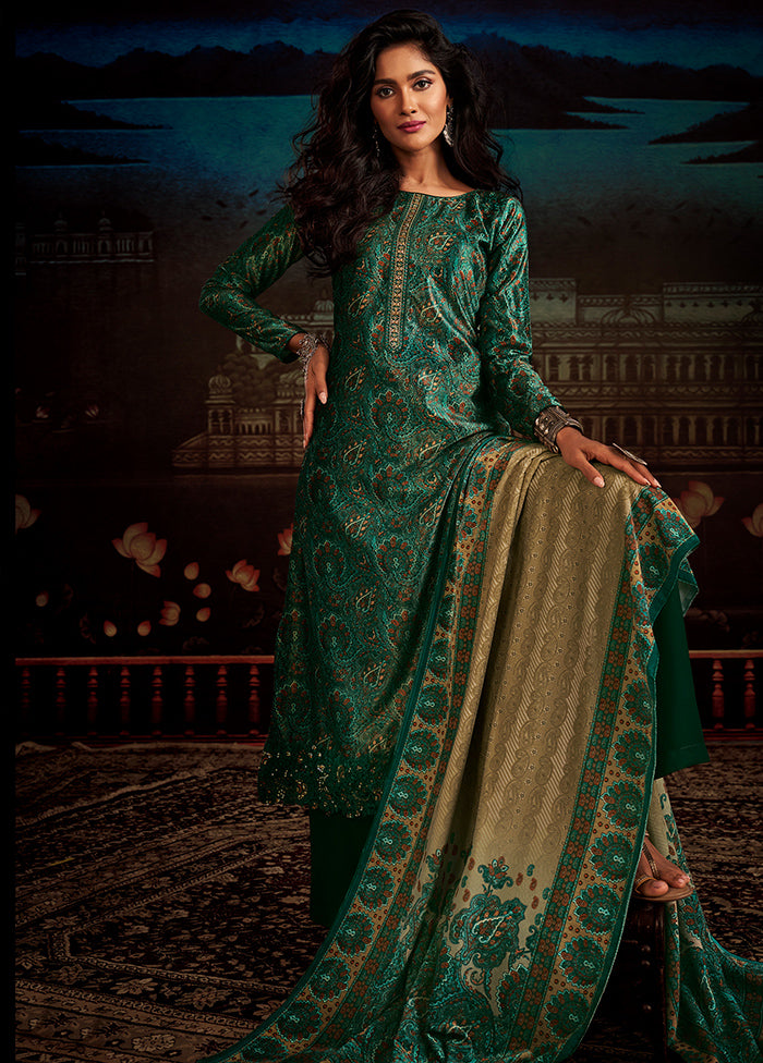 3 Pc Green Unstitched Velvet Suit Set With Dupatta VDSL1611230 - Indian Silk House Agencies