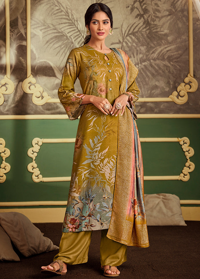 3 Pc Mustard Unstitched Silk Suit Set VDSL1111229 - Indian Silk House Agencies