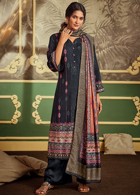 3 Pc Black Unstitched Silk Suit Set VDSL1111231 - Indian Silk House Agencies