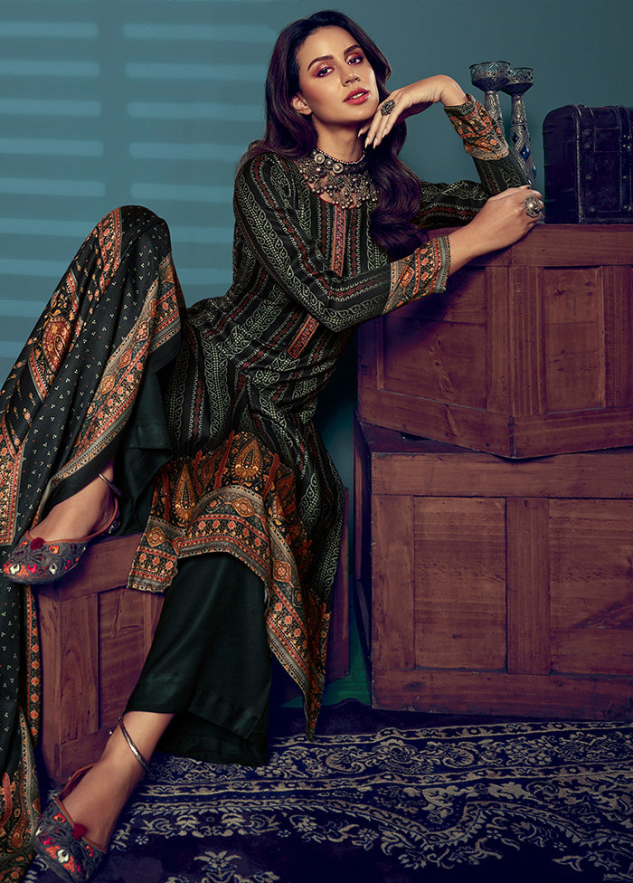 3 Pc Black Unstitched Silk Suit Set With Dupatta VDSL1511221 - Indian Silk House Agencies