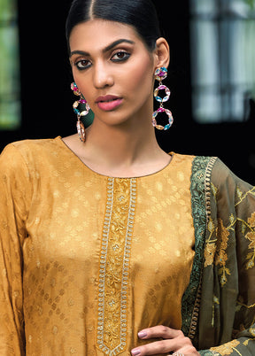 3 Pc Gold Unstitched Silk Suit Set With Dupatta VDSL2811238 - Indian Silk House Agencies