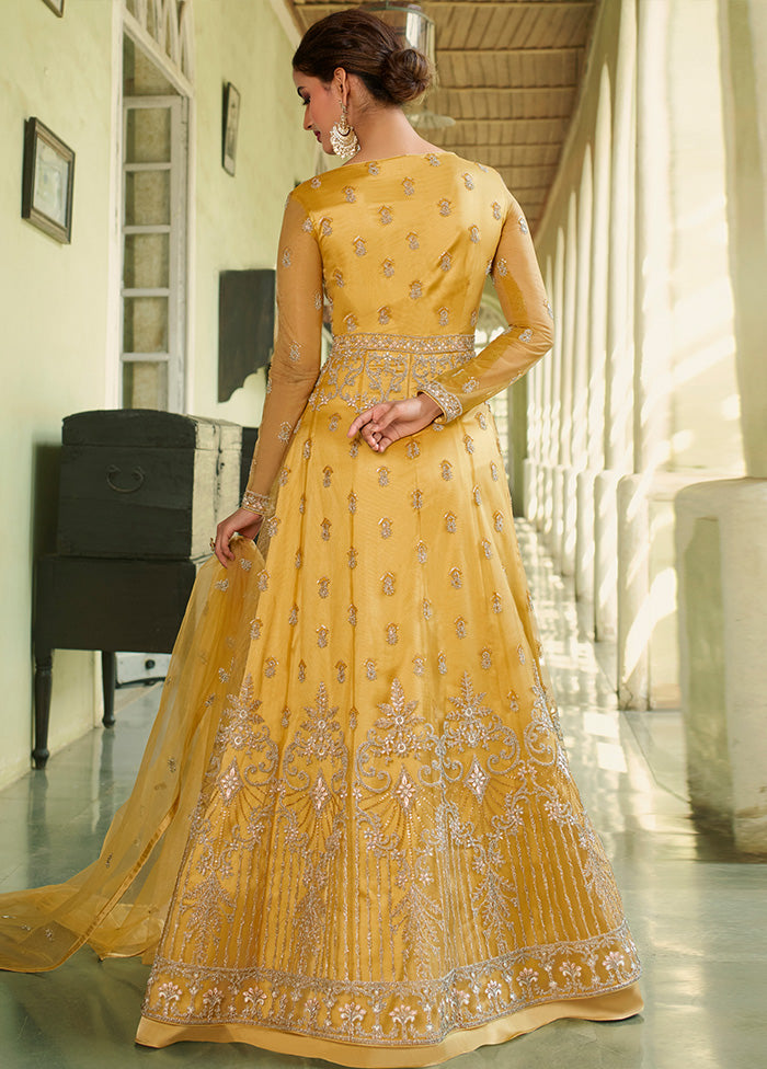 Yellow Semi Stitched Net Long Ethnic Dress VDSL0102231 - Indian Silk House Agencies