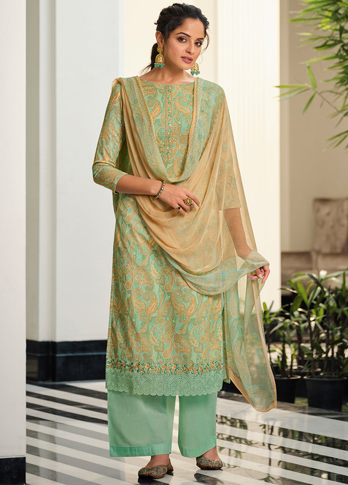 3 Pc Green Unstitched Suit Set With Dupatta VDSL0201231 - Indian Silk House Agencies