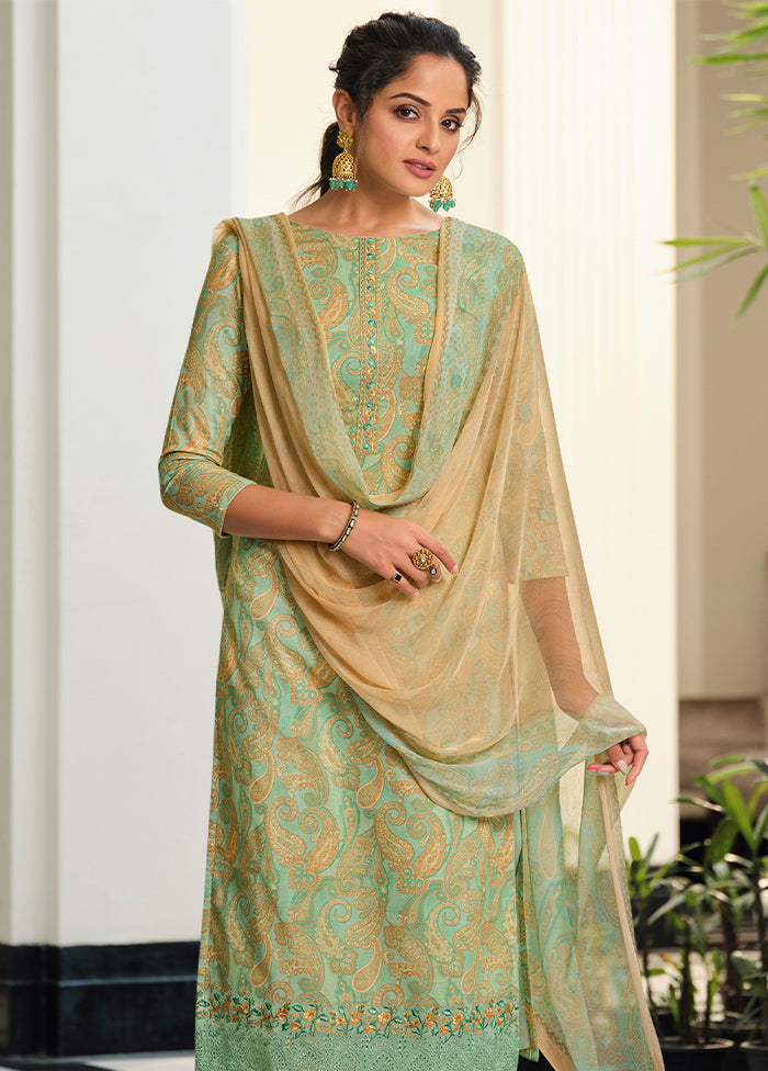 3 Pc Green Unstitched Suit Set With Dupatta VDSL0201231 - Indian Silk House Agencies
