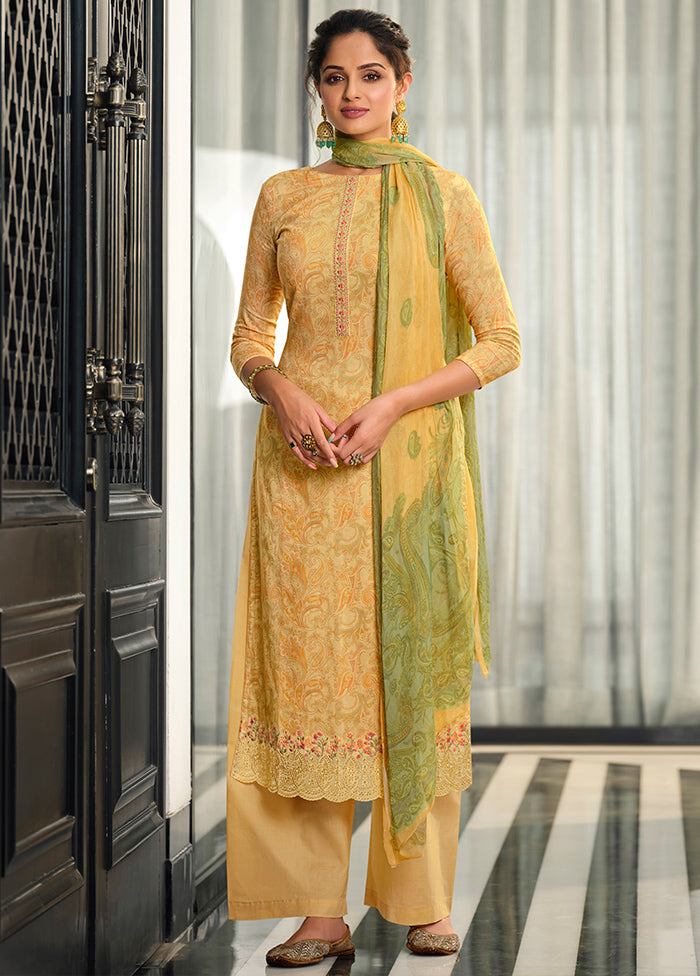 3 Pc Yellow Unstitched Suit Set With Dupatta VDSL0201234 - Indian Silk House Agencies