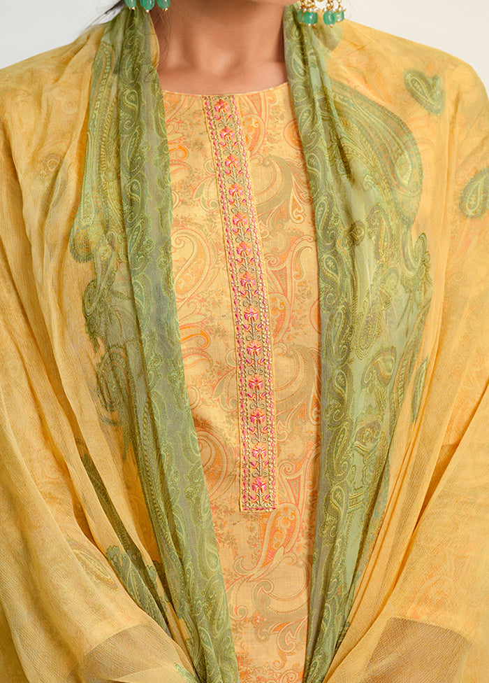 3 Pc Yellow Unstitched Suit Set With Dupatta VDSL0201234 - Indian Silk House Agencies