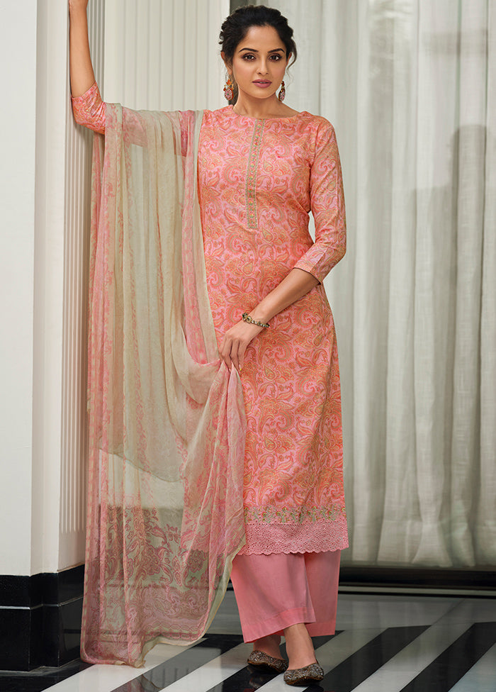 3 Pc Pink Unstitched Embroidered Suit Set With Dupatta VDSL0201235 - Indian Silk House Agencies