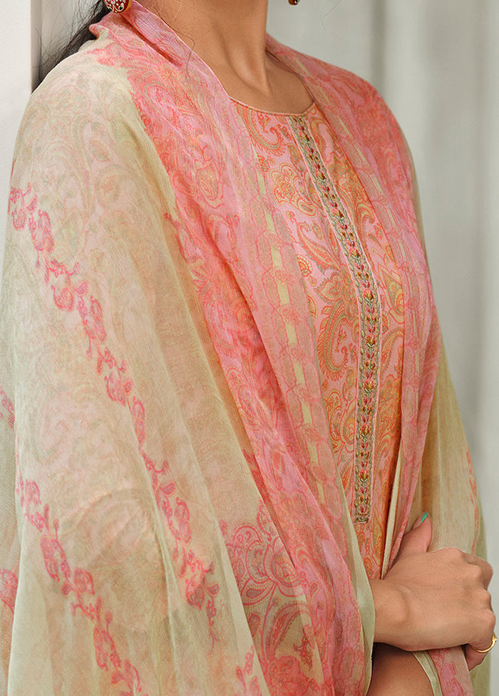 3 Pc Pink Unstitched Embroidered Suit Set With Dupatta VDSL0201235 - Indian Silk House Agencies