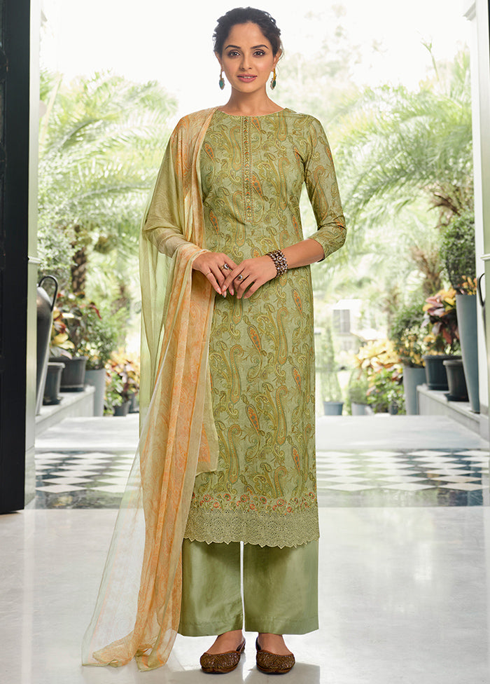 3 Pc Green Unstitched Suit Set With Dupatta VDSL0201236 - Indian Silk House Agencies
